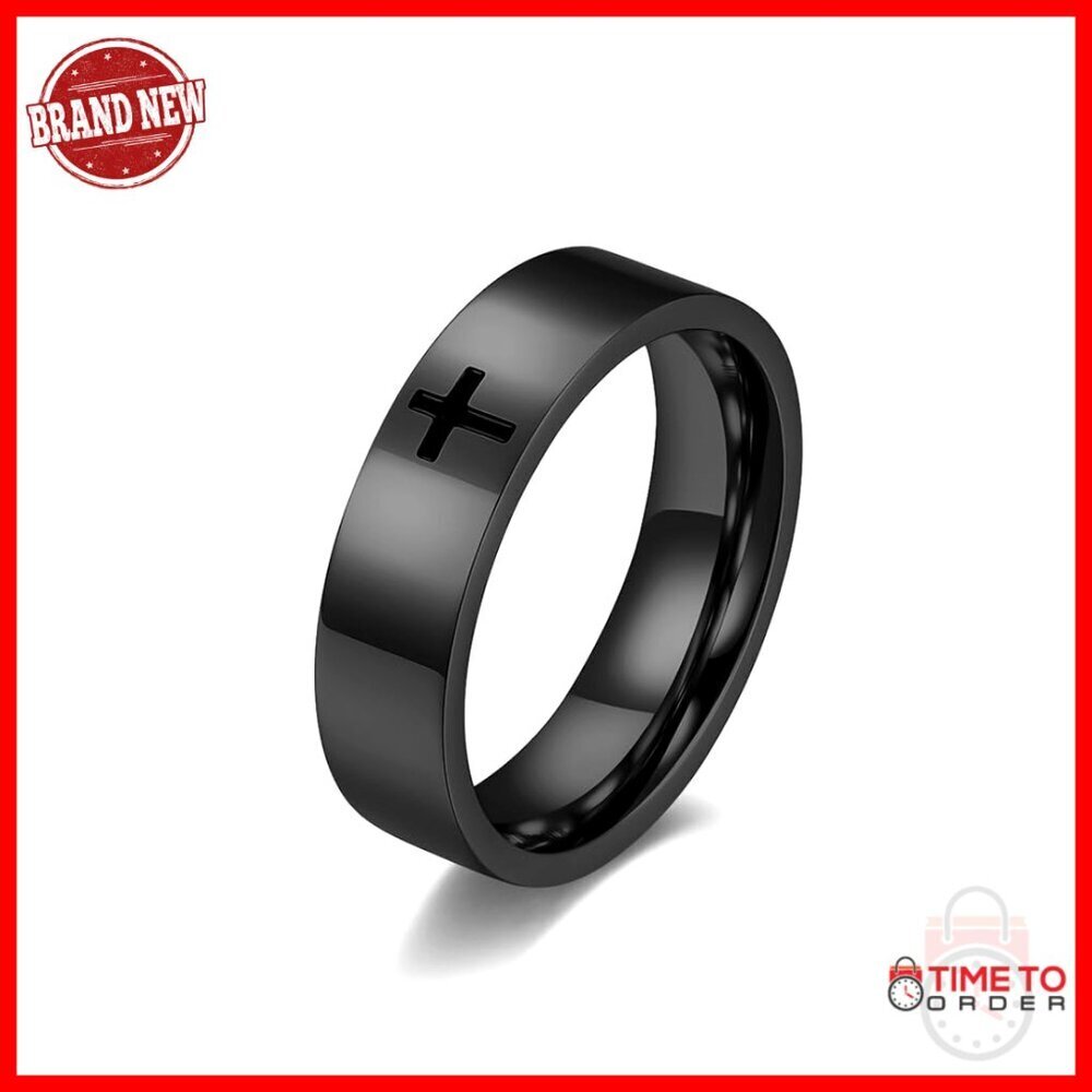 Stainless Steel Cross Band Ring, Size 8-12, Wedding Promise Faith Jewelry